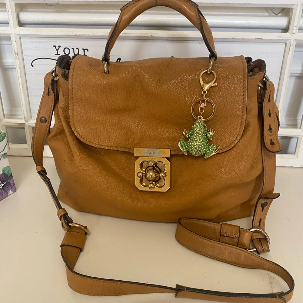 Chloe Elsie Light Brown Leather Satchel with Gold Tone Accents